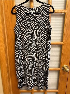 EUC Susan Graver Black and White Zebra Print Midi Dress